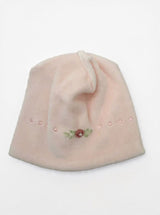 Cappello rosa in ciniglia "fiore ricamato"