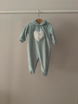 Tutina in ciniglia verde "cuore peluche"