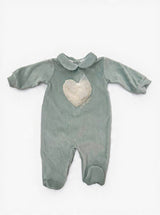 Tutina in ciniglia verde "cuore peluche"